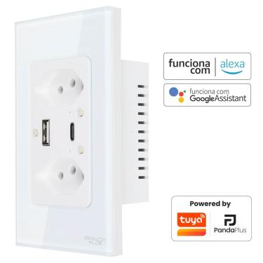 Imagem de Tomada Inteligente Wifi Dupla USB-A/C Carrega Rápido 10A Bivolt Smartlife Tuya Panda Plus Alexa Google Controle Voz App