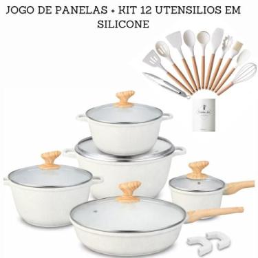 Imagem de Jogo De Panelas Antiaderente Cerâmica Conjunto 5 Peças Gás Indução + K