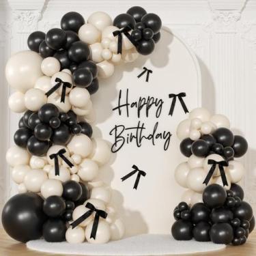 Imagem de Kit de arco de balão NUTTYBASH preto e branco com laço 141 unidades