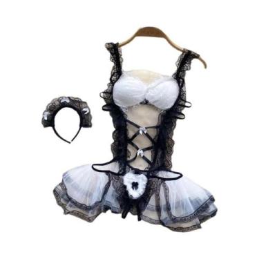 Imagem de Vestido De Lingerie Sexy Feminino Com Decote Em V, Alças Cruzadas, Ren