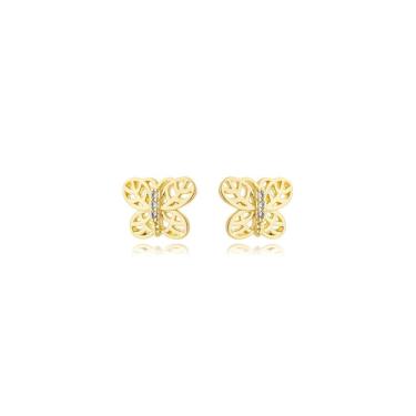 Imagem de Brinco Atraktiva Jóias Borboleta Charmosa Banhada a Ouro 18K Semijoia 0,9CM Dourado Fem...