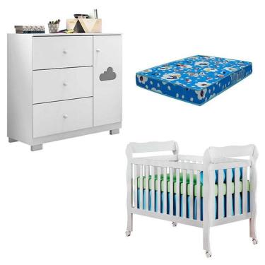 Imagem de Berço Americano Lila e Cômoda Infantil Ane Branco Brilho com Colchão Ortobom – Phoenix...