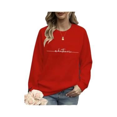 Imagem de Moletom Feminino Casual Com Estampa De Coração, Manga Longa, Gola Redo