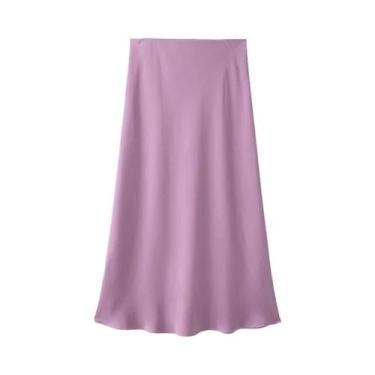 Imagem de Saia Midi De Cetim Preto De Cintura Alta Para Mulheres, Elegante E Lon