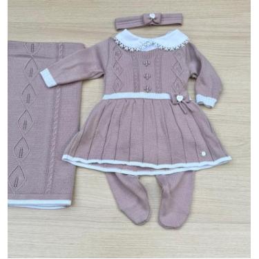 Imagem de Saída de Maternidade Tricot Menina Vestido Vivi 5 Peças - Tamine, Rosê