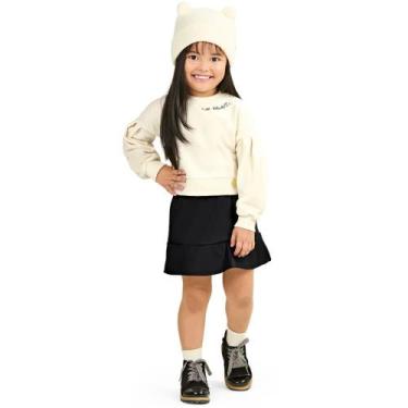 Imagem de Conjunto Infantil Inverno Menina Casaco Moletom Tricô E Saia Em PU - A