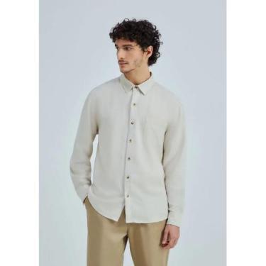 Imagem de Camisa Básica Masculina Manga Longa Slim Em Linho Bege XG Hering