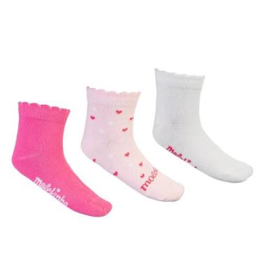 Imagem de Meia Molekinha Infantil Kit C-3 Pares MK24-27991, Branco, Rosa, 23