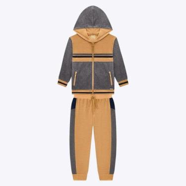Imagem de Conjunto Moletom Peluciado Infantil Masculino Milon 2000154, Bege, 10