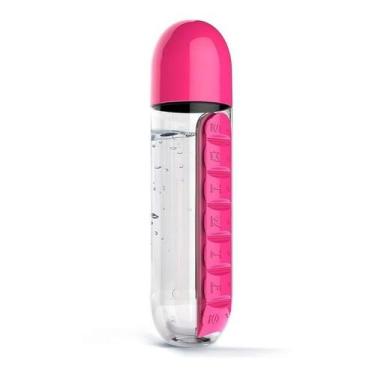 Imagem de Garrafa Plastico Porta Comprimidos Destacavel 600ml Cor:Rosa - Shopmix