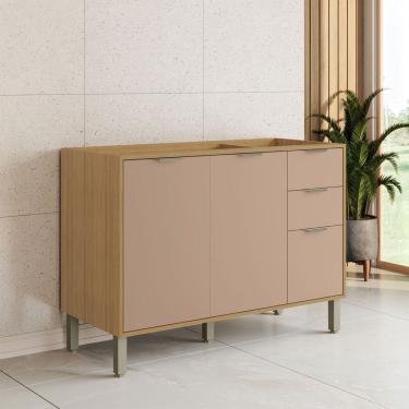 Imagem de Balcão de Cozinha para Pia 120 Cm Colors 3 Portas 2 Gavetas 100% Mdf Freijó/Pinole - Ki...
