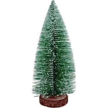 Imagem de Mini Árvore de Natal de Mesa Mini Árvore de Natal Pinheiro Enfeite com Base de Madeira Verde com Flocos de Neve 30cm