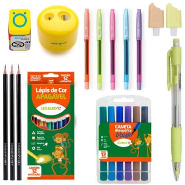 Imagem de Kit Material Escolar Canetinha Lapis De Cor Apagavel Marca Texto Canet