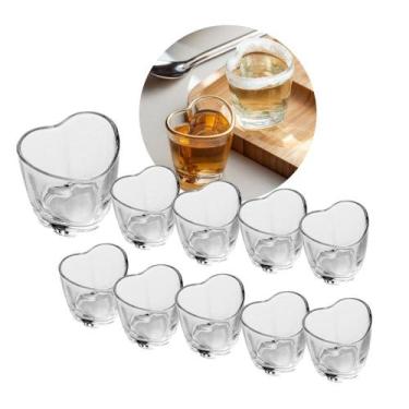 Imagem de Jogo 10 Copos para Shot de Vidro Dose Degustação Coração Transparente 