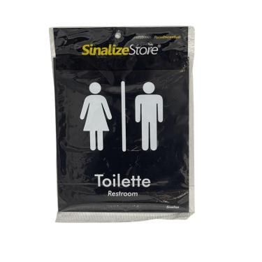 Imagem de Placa de Sinalização Toilette Unissex 15x18cm Design Minimalista Preto Sinalize