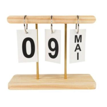 Imagem de Calendário de mesa permanente decorativo de madeira e metal com data m