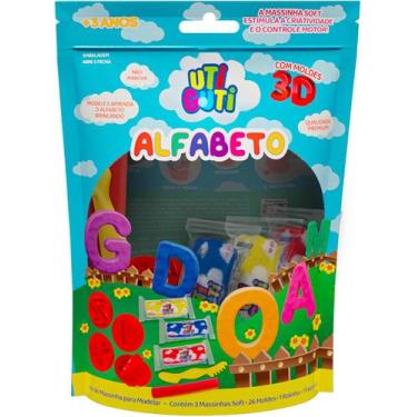 Imagem de Kit Pedagógico Massinha Com Alfabeto + Moldes 3D 31 Peças - Uti Guti