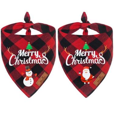 Imagem de Bandanas para cães Malier Christmas Classic Buffalo Plaid, pacote com 