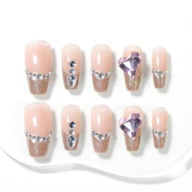 Imagem de Unhas Postiças Sun&Beam Nails Nude Dourado com Strass - 10 Peças