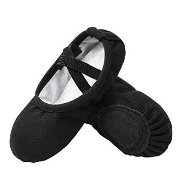 Imagem de Stelle Sapatilhas de balé de lona para meninas, sem amarrar, sapatos de dança para meninos, Preto, 12 Little Kid