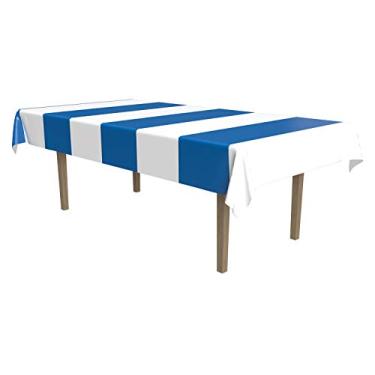 Imagem de Beistle Toalha de mesa listrada, 137 x 274 cm, azul/branco