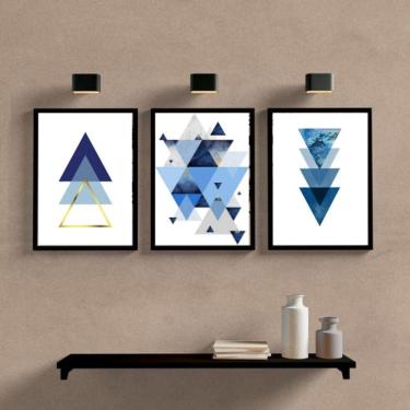 Imagem de Kit 3 Quadros Decorativos Geométricos Triângulos Azuis
