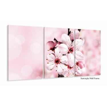 Imagem de Quadro Decorativo Flores Rosa para Hall em tecido 3 peças