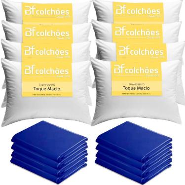 Imagem de Kit 8 Travesseiro Fibra Siliconada Lavável Antialérgico 50x70cm + 8 Capas Impermeável Hospitalar Courvin 50x70cm BF Colchões