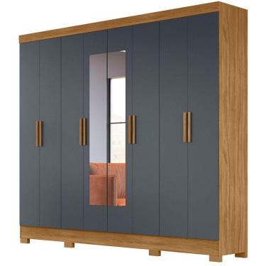 Imagem de Guarda Roupa Moval Diplomata 08 portas 04 gavetas com espelho e pés – Freijó/Cinza