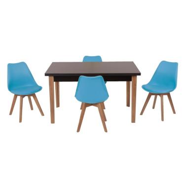 Imagem de Conjunto Mesa de Jantar Luiza 135cm Preta com 4 Cadeiras Leda - Turquesa