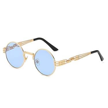 Imagem de Fashion Retro Steampunk Round Metal Sunglasses for Men Women Double Spring Leg Colorful Eyewear Punk Glasses UV400,Gold SeaBlue,China