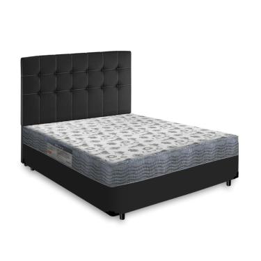 Imagem de Box + Cabeceira Cassis e Colchão Casal Ortobom ISO 100 138x188x53cm Preto