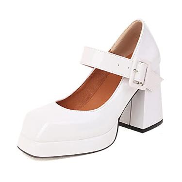 Imagem de Sandália feminina de salto alto salto grosso sandália de festa sapatos de salto alto para mulheres, sapatos de bico redondo saltos femininos sapatos casuais, branco, 37 EU/6US