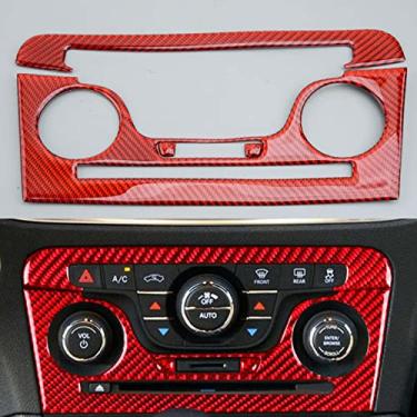 Imagem de MIVLA Interior do carro AC CD Interruptor de rádio painel tampa guarnição moldura adesivo, para Dodge Charger 2011 2012 2013 2014 Fibra de Carbono Vermelho