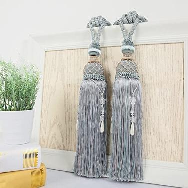 Imagem de 2 Pçs Cortina tieback Bola Pendurada Gancho de Cortina Bandagem Amarração Cinta Lobbing Borla Fivela Tieback Decoração de Casa, Cinza Azul, Preço de 2 Pçs