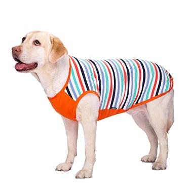 Imagem de Pijama para cachorro camiseta listrada respirável sem mangas colete para cachorro de estimação macio e elástico para cães de médio porte