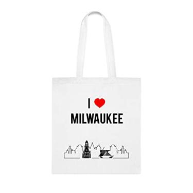 Imagem de Bolsa Milwaukee, sacola I Love Milwaukee, presente Milwaukee, bolsa de ombro Milwaukee, bolsas reutilizáveis Milwaukee, ideia de presente de cesta de aniversário de Natal, Branco