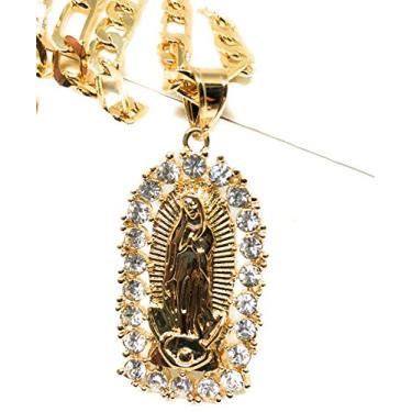 Imagem de Colar com pingente de Virgem Maria banhado a ouro Figaro 66 cm Virgen de Guadalupe Medalla Oro Laminado