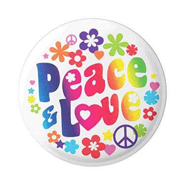 Imagem de Broche Hippie Florido Anti-Guerra Peace & Love para jaquetas, mochilas, chapéu com fecho de botão 4 cm, Medium