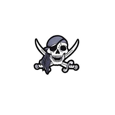 Imagem de Treasure Gurus bordado pirata crânio espadas patch ferro ou costurar em Jolly Roger chapéu colete colete aplique