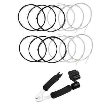 Imagem de JYsun Cordas de guitarra clássica de nylon preto, 2 conjuntos completos e 3 em 1 ferramenta de retringimento de guitarra, incluindo enrolador de cordas de guitarra, cortador de corda, extrator de pinos de guitarra
