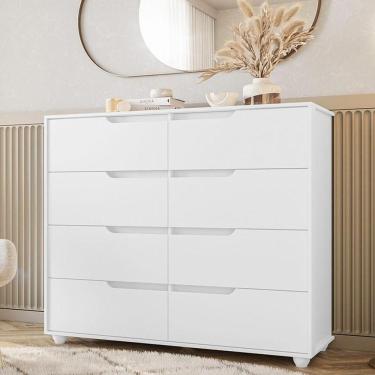 Imagem de Cômoda Quarto Doble Com 8 Gavetas E Pés Branco/nature