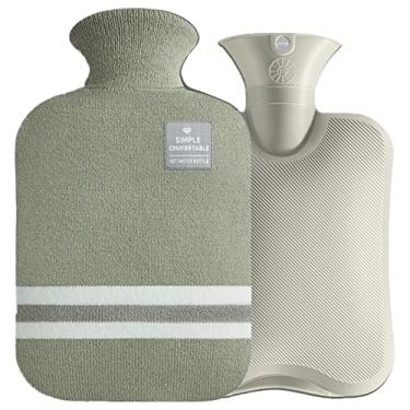 Imagem de Garrafa de água quente com tampa de bolso de mão 2L livre de BPA bolsa de água de PVC material superior bolsa de água quente para dor no pescoço no ombro e pés de mão mais quente compressa quente e terapia fria, verde, P