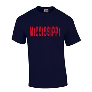 Imagem de Camiseta State Team Color Distressed State Name Football Team masculina manga curta camiseta gráfica, Mississippi, vermelho marinho, P