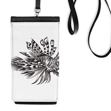 Imagem de Bolsa carteira para celular com ilustração de peixe preto da vida marinha bolsa para celular com bolso preto