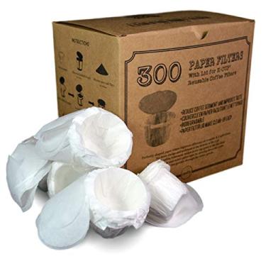 Imagem de canFly Filtro de papel descartável K-CUP com tampa para filtros de cofre de copo único Keurig compatível com filtros Ekobrew, EZ-Cup e outros filtros K-CUP reutilizáveis (300 unidades)