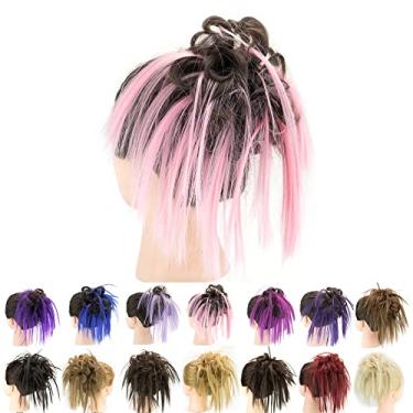 Imagem de IMISSU 2PCS Pedaço de cabelo bagunçado coque updo scrunchies falsos extensões de cabelo ondulado encaracolado faixa de cabeça rabo de cavalo chignon (2PCS Marrom Rosa)