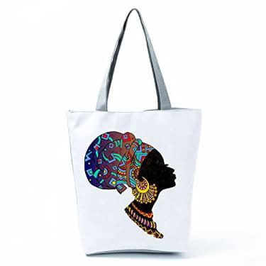 Imagem de Bolsas femininas afro douradas impressas bolsa de ombro moda bonita bolsa de compras ecológica portátil bolsa de praia de alta capacidade, Hl1585