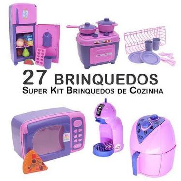 Imagem de Kit Infantil Cozinha Geladeira Fogão Microondas Panela 27P - Zuca Toys