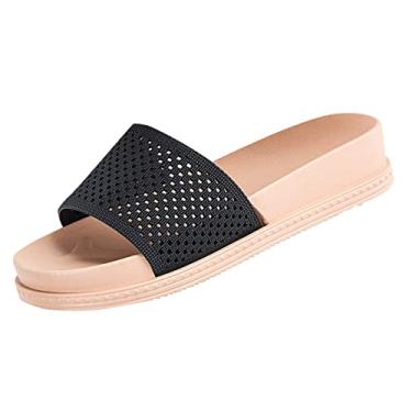 Imagem de Sandália de verão aberta plataforma sandália de verão vazada feminina romana mais nova chinelos de PVC chinelos femininos para casa meias (preto, 7)